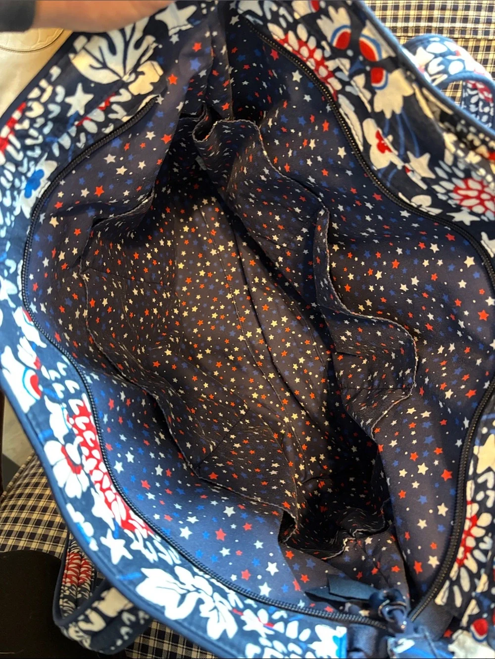 Vera Bradley large Navy, Red and White Quilted Floral Tote, retired